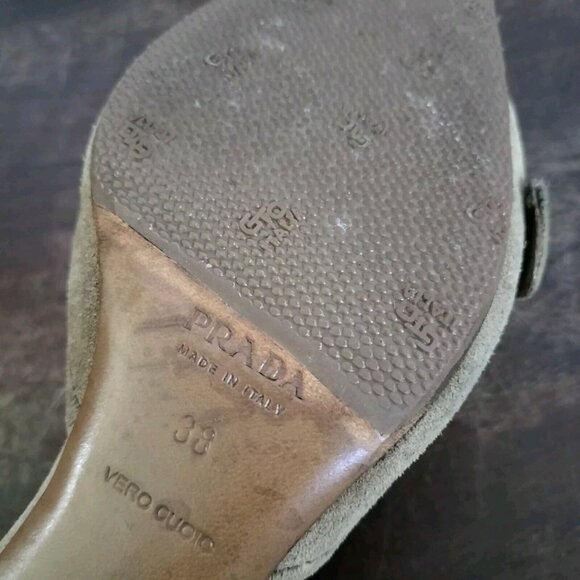 Vintage Y2K Prada Tan Suede Leather Pointy Toe Kitten Heels SZ 38 Buckle - Picture 10 of 12